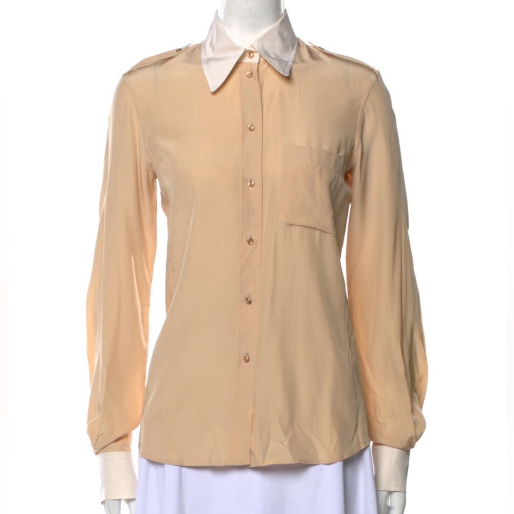 YVES SAINT LAURENT Rive Gauche Silk Long Sleeve Button Up Blouse Size Small